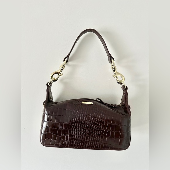 VTG 90s Y2K Ralph Lauren Cognac Crock Embossed Leather Baguette Purse Shoulder - Picture 16 of 16